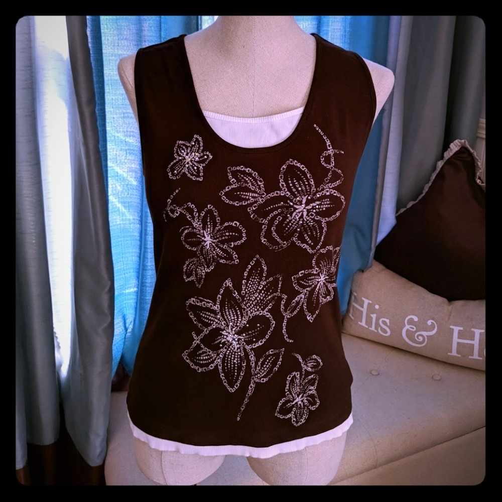 Style Sequin detail Tank top Brown L